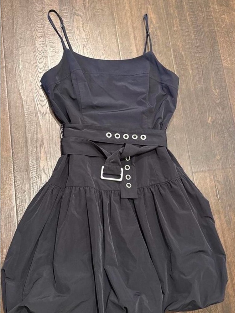 DKNY Black Spaghetti-Strap Belted Mini Dress